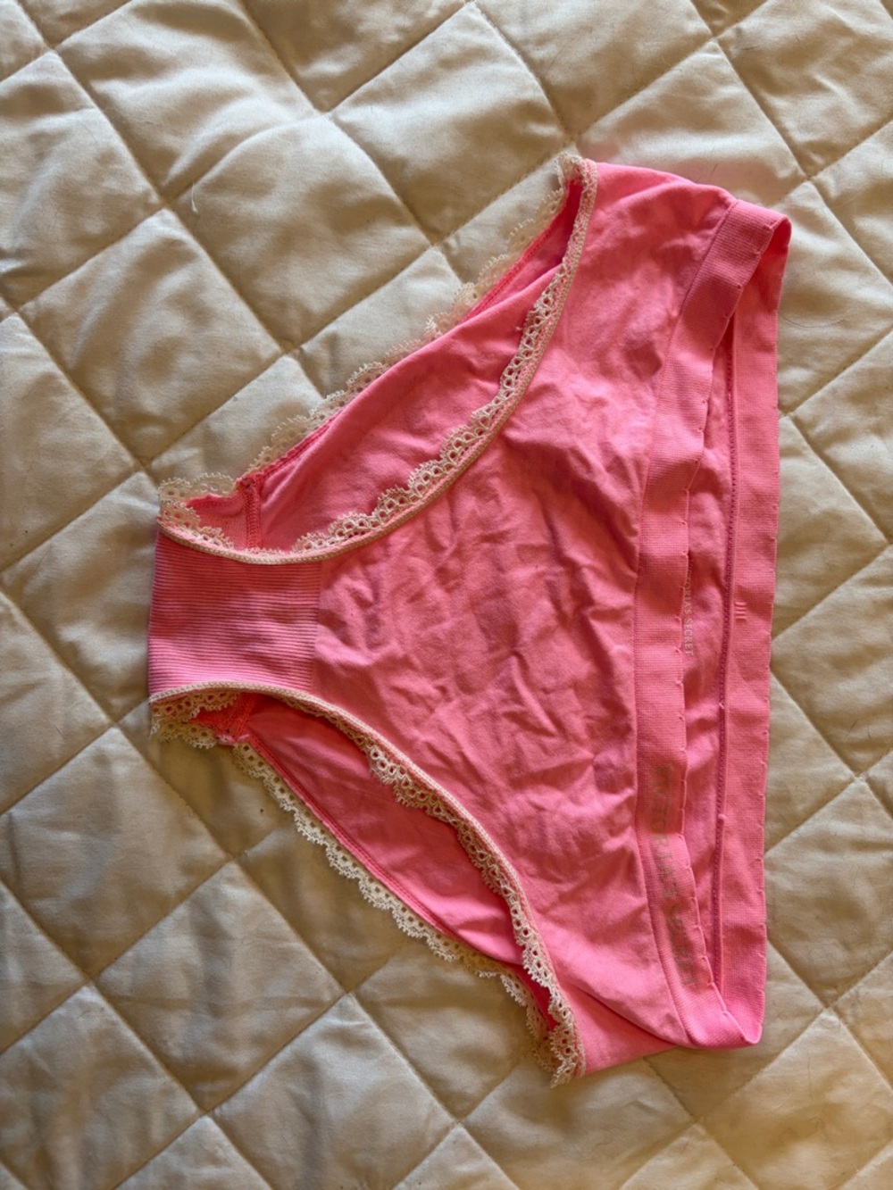 Women's Pink Lace-Trim Cotton Bikini Panty